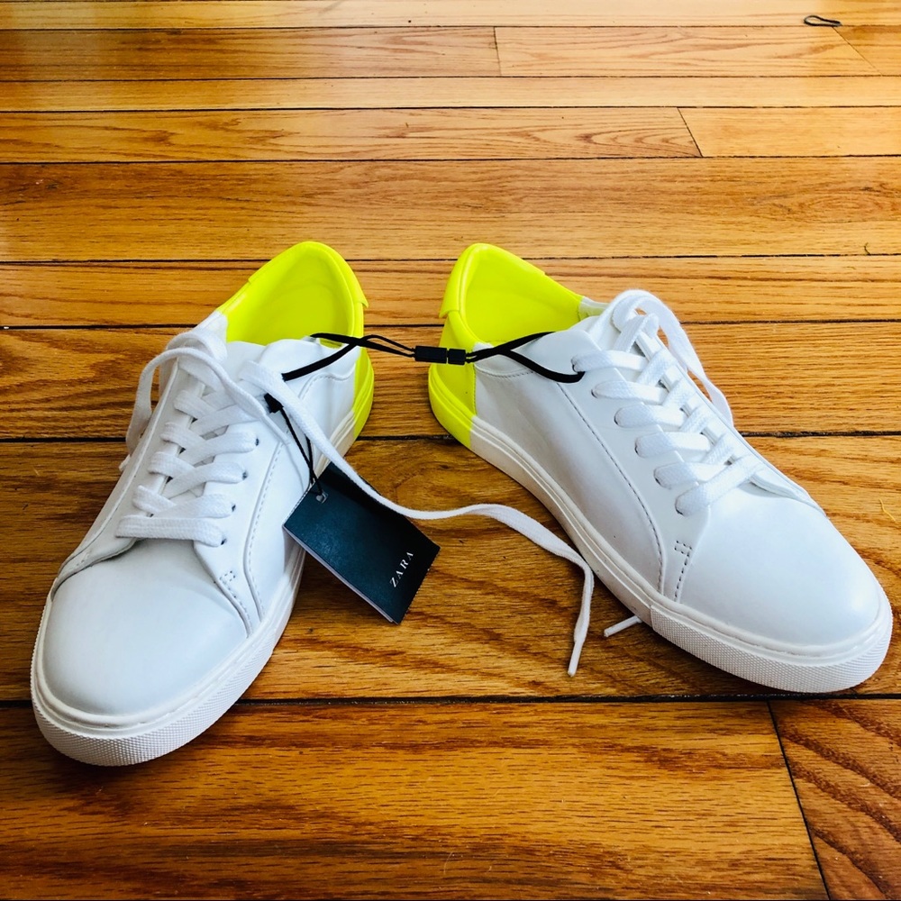 NWT White Neon Yellow Zara Sneakers Sz 36 / 6
